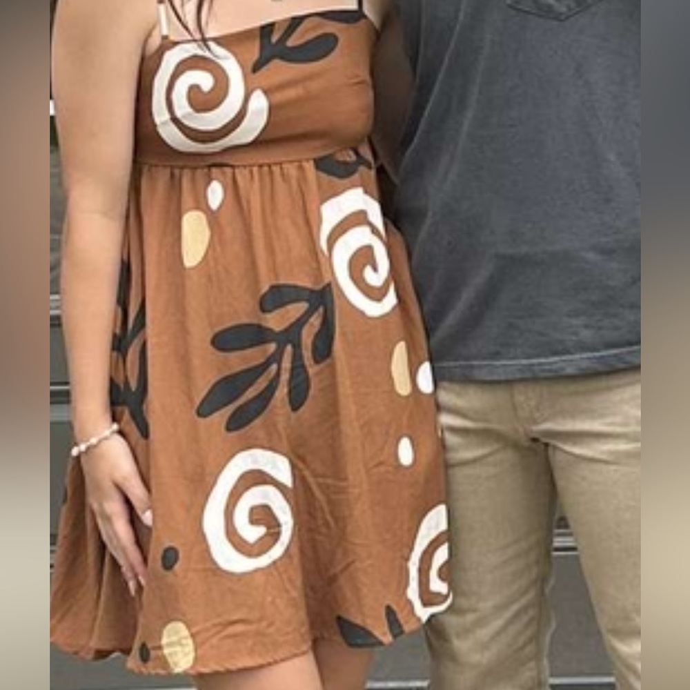 Mini Brown sundress with trendy tan and white designs